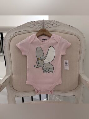 🤍 12~18 Mth Light Pink Dumbo Short-Sleeve Cotton Baby One-Piece NWT